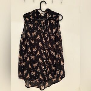 H&M black cat print semi sheer long top
